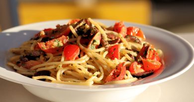 Rezept Spaghetti Pesto, Oliven, Cherrytomaten